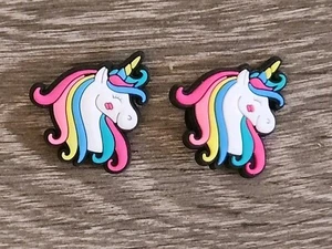 Unicorn Horse Pony Rainbow Multi Color Shoe Charms Jibbits set of 2 - Picture 1 of 2