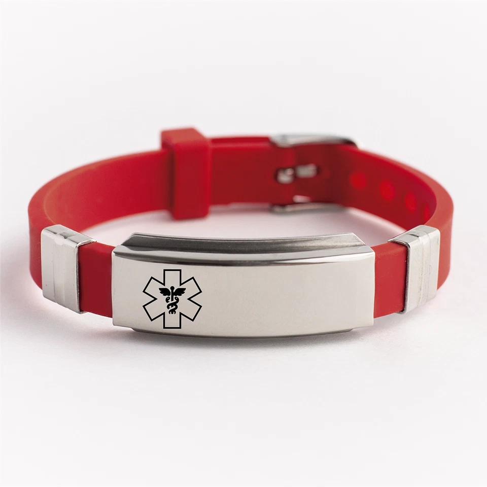 Brazalete ajustable de acero grabado personalizado de identificación de alerta médica de emergencia Foto 1 de 4