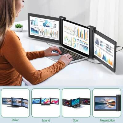Portable Triple Dual Display Monitor Screen Extender For Laptop 13.1-17.3 inch - Image 1 of 4