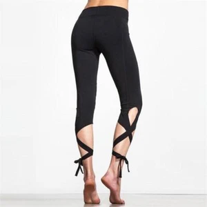 Cross Bandage Crops Women Ballerina Yoga Pants Sport Leggings High Waist Fitness - Picture 1 of 5