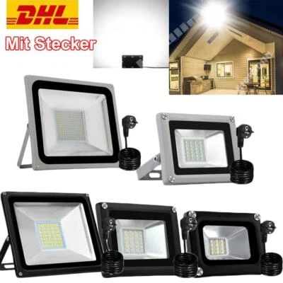 LED Fluter mit Stecker 10W - 100W Außen Strahler Scheinwerfer Strahler Lampen DE - Bild 1 von 4