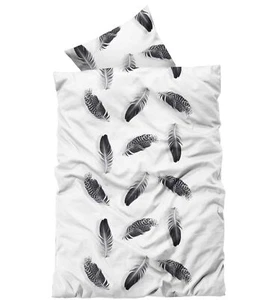 2 teilig Bettwäsche 155x220 cm Feder schwarz weiß Übergröße Thermofleece Winter - Bild 1 von 3