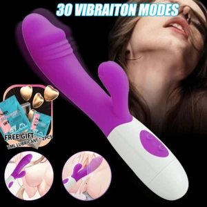 30 Speeds Rabbit Dildo Vibrator G-Spot Massager Rechargeable Sex Toys for-Women - Picture 1 of 13