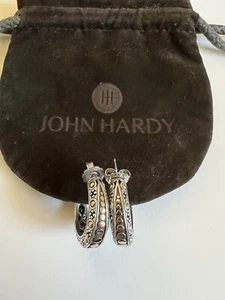 Pendientes tipo argolla de plata de ley 925 de 18 K de John Hardy Dot Collection - Imagen 1 de 5