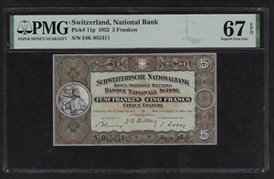 SWITZERLAND RARE 5 FRANCS 1952 PIK- 11p SUPERB GEM UNC PMG 67 - Picture 1 of 2
