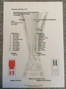 1972-73 Liverpool - Borussia Mönchengladbach UEFA-Pokalfinale 1 Spielbogen - Bild 1 von 1