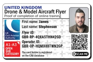 CAA A1/A3 DMARES registrierte Drohne/Flugzeug - Personalausweis, Aufkleber, Schlüsselband, Halter - Bild 1 von 13