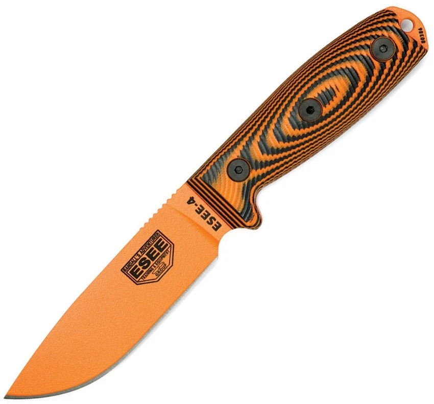 ESEE Model 4 3D Fixed Blade Knife 1095 Carbon Steel & Orange/Black G10 4POR-006