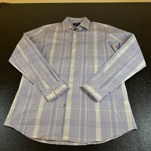 Apt. 9 Premier Flex Dress Shirt Slim Fit Plaid Long Sleeve Purple Mens Medium - Picture 1 of 9