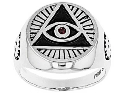 Lindo anel de motociclista masculino redondo vermelho 0,04CT espinélio prata esterlina 925 "olho do mal"  - Imagem 1 de 4