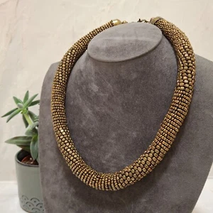 Bronze Tone Tube Bead Necklace Springy Stretch Modern Industrial Pre-loved - Picture 1 of 20