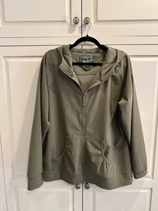 Woolrich Womens Hooded  Khaki Green Windbreaker Jacket Rain Coat Full Zip Sz XL - Picture 1 of 6