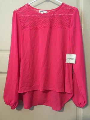 New Coral Women's Blouse Tribal Sheer Mesh Long Sleeve Medium S/M High Lo Hem * - Image 1 of 4