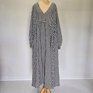 Kinney Bowie Black & White Gingham Linen Blend Smock Maxi Dress Size XXL 16-18 - Picture 1 of 11