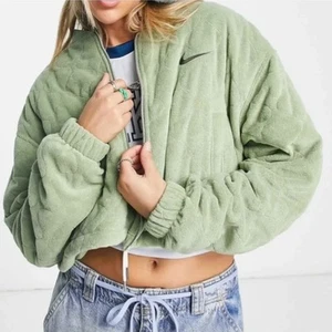 Chaqueta corta NIKE verde salvia acolchada de punto de felpa para mujer talla pequeña - Imagen 1 de 9