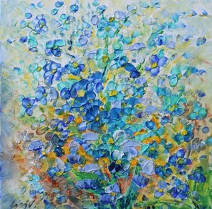 Obra de arte de flores silvestres, no me olvides flores arte impresionismo al óleo, abstracto - Imagen 1 de 7