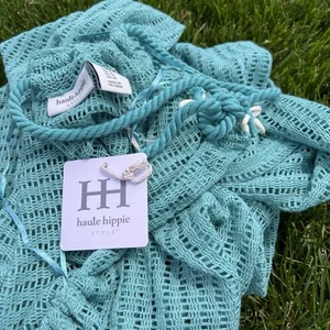 Haute Hippie Mujer Crochet Verde azulado Cubrir Playa Nadar Vacaciones Festival Nuevo con Etiquetas Med - Imagen 1 de 9