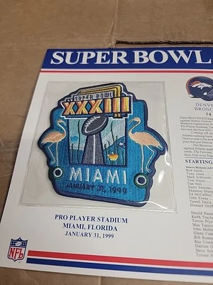SUPER BOWL XXXIII 33 patch Miami FL 1/31/1999 DENVER BRONCOS Atlanta Falcons - Image 1 of 2