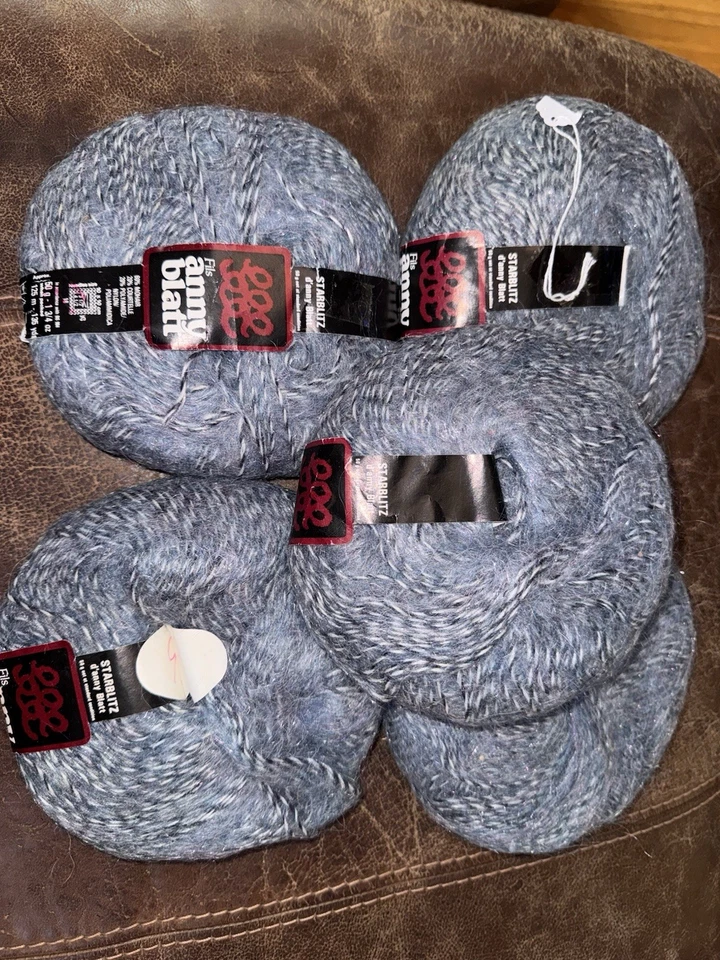 Lot of 5 Anny Blatt Mohair Blend Starblitz Blue /Black Yarn Skeins Vintage New - Image 1 of 4