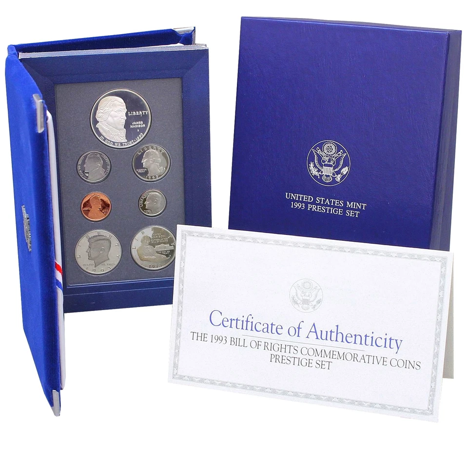 1993 S Prestige Proof Set James Madison 90% Silver Dollar 7 US Coins - Image 1 of 4