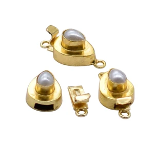 5 Pcs Pearl Tear drop Gemstone Box Clasp 1 Strand 18k Gold Plated - Picture 1 of 4