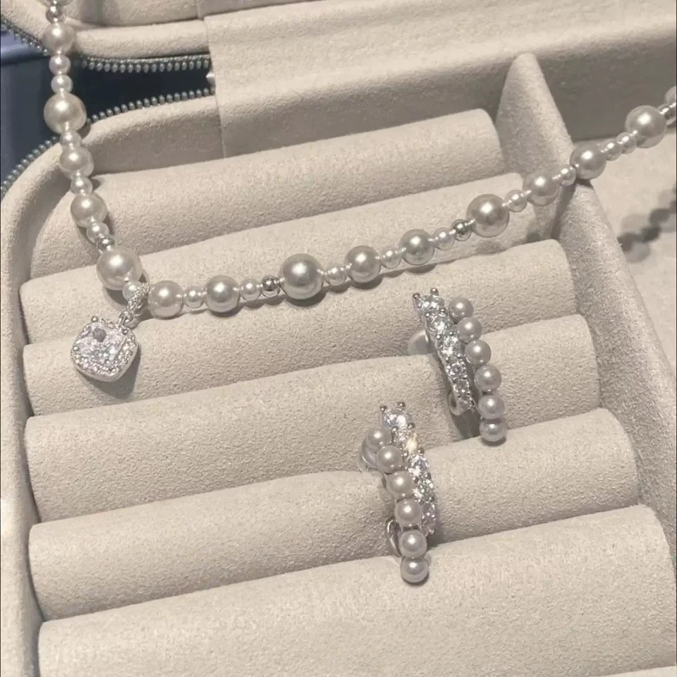 Ожерелье и серьги с пресноводным жемчугом и натуральным камнем - Изображение 1 из 4