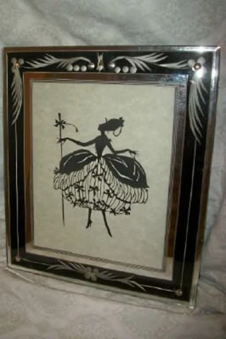 ART DECO ETCHED VENETIAN GLASS MIRRORED FRAME HAND CUT SILHOUETTE POMPADOUR LADY Cover