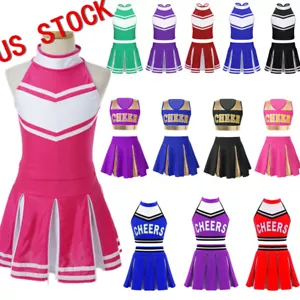 Kids Cheerleading Costume Cheer Girls Uniforms Dress Sets Tank Pleated Skirts - Picture 1 of 97