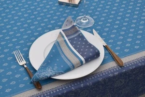 Serviette Jacquard Baumwolle 50x50 cm blau mit Blumenmotiv aus Frankreich - Picture 1 of 6