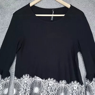 Design Lab for Lord & Taylor Womens Size XS Long Sleeve Tunic Blouse Lace Trim — 第 1/4 张图片