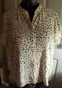 Tahari Woman's Ivory/Taupe Abstract Print Short sleeve Blouse Size XL - Picture 1 of 6