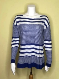 Lilly Pulitzer Camilla Blue Striped Linen Boatneck Sweater Women's Small - Picture 1 of 5