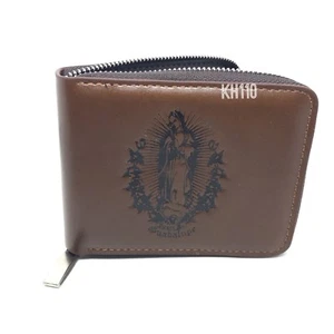 virgin Mary Guadaluope Pattern Men's Zipper Wallet (brown Color) - Picture 1 of 7