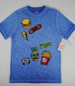 Boys Retro T Shirt Size 14 - 16 XL Patches Graphic Tee Blue Top Skateboard Rad - Picture 1 of 4