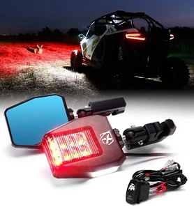 Espejos retrovisores laterales UTV rojos con luces de charco para barra antivuelco de 1,75"-2" ATV RZR - Imagen 1 de 9