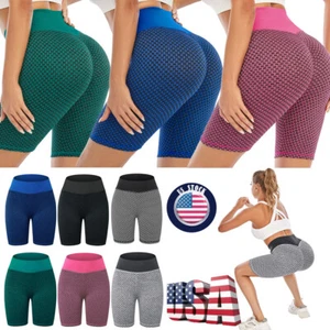 Women Fitness Shorts Hip Lifting Anti Cellulite Leggings High Waisted Yoga Pants - Picture 1 of 23