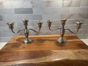 REED & BARTON Weighted Sterling Silver 3 Arm Convertible Candelabras Pair - Picture 1 of 12
