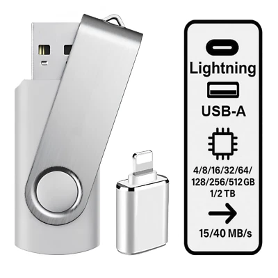 USB Stick 2TB 1TB 512 GB 256 GB 128 GB 64GB 32GB 16GB 8GB 4 GB Lightning Adapter - Bild 1 von 3
