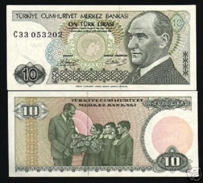 TURKEY 10 LIRA P-192 1970 x 100 Pcs Lot BUNDLE ATATURK MEDALLION FLOWER UNC NOTE - Image 1 of 2