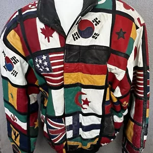 Vintage Le Piel SM Lederjacke All Over Patchwork International Flaggen Olympia - Bild 1 von 12
