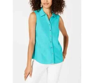 Charter Club Womens 6P Turquoise Stone Pique Sleeveless Collared Top NWT - Picture 1 of 5