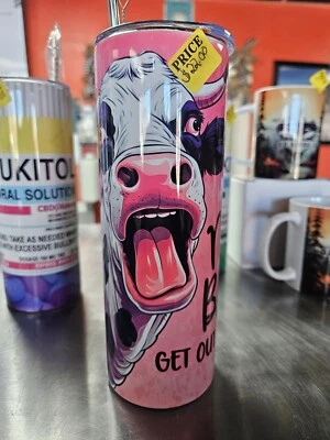 Copo de viagem Moo Bitch Get Out rosa feno engraçado 20 oz aço inoxidável com tampa  - Imagem 1 de 4