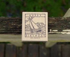 Sello de goma 2001 montado en madera velero feliz cumpleaños por Stampin' Up! 2 1/4" - Imagen 1 de 3