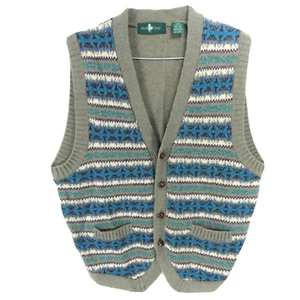 Vintage 100% Shetland Wool Men's Large Vest Knit Argyle Pockets Button Front - Picture 1 of 6