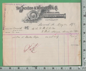 E607 Jackson Woodin Autoradhersteller Berwick PA 1893 Billhead W R Storrs Scranton - Bild 1 von 2