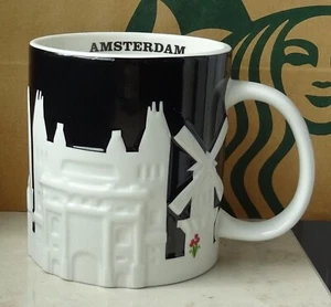 Starbucks City Mug Cup Relief Series Amsterdam Netherlands black white 16oz NEW - Picture 1 of 3