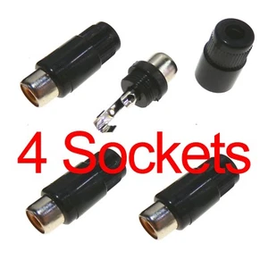 4 x RCA Phono female Socket Solder Type Audio Video Cable Connector Black - Picture 1 of 1