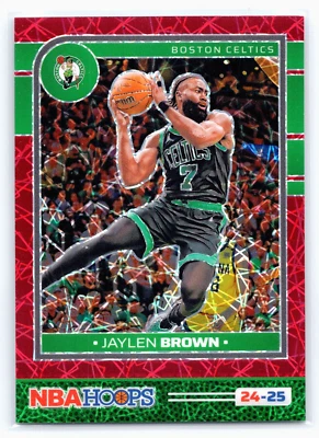 2024-25 Panini NBA Hoops Red laser Prizm Jaylen Brown 63/99 Boston Celtics #122 - Image 1 of 3