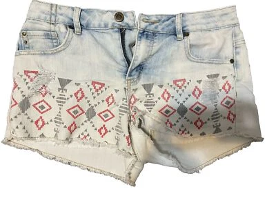 Pantalones Cortos Hot Kiss Para Mujer Talla 10 Cici Botín Jean Azteca Dobladillos Deshilachados Deshilachados Envejecidos Foto 1 de 4