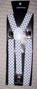 1" WHITE WITH BLACK POLKA DOTS Adjustable Y-Style Back suspenders-New in Pkge! - Picture 1 of 1